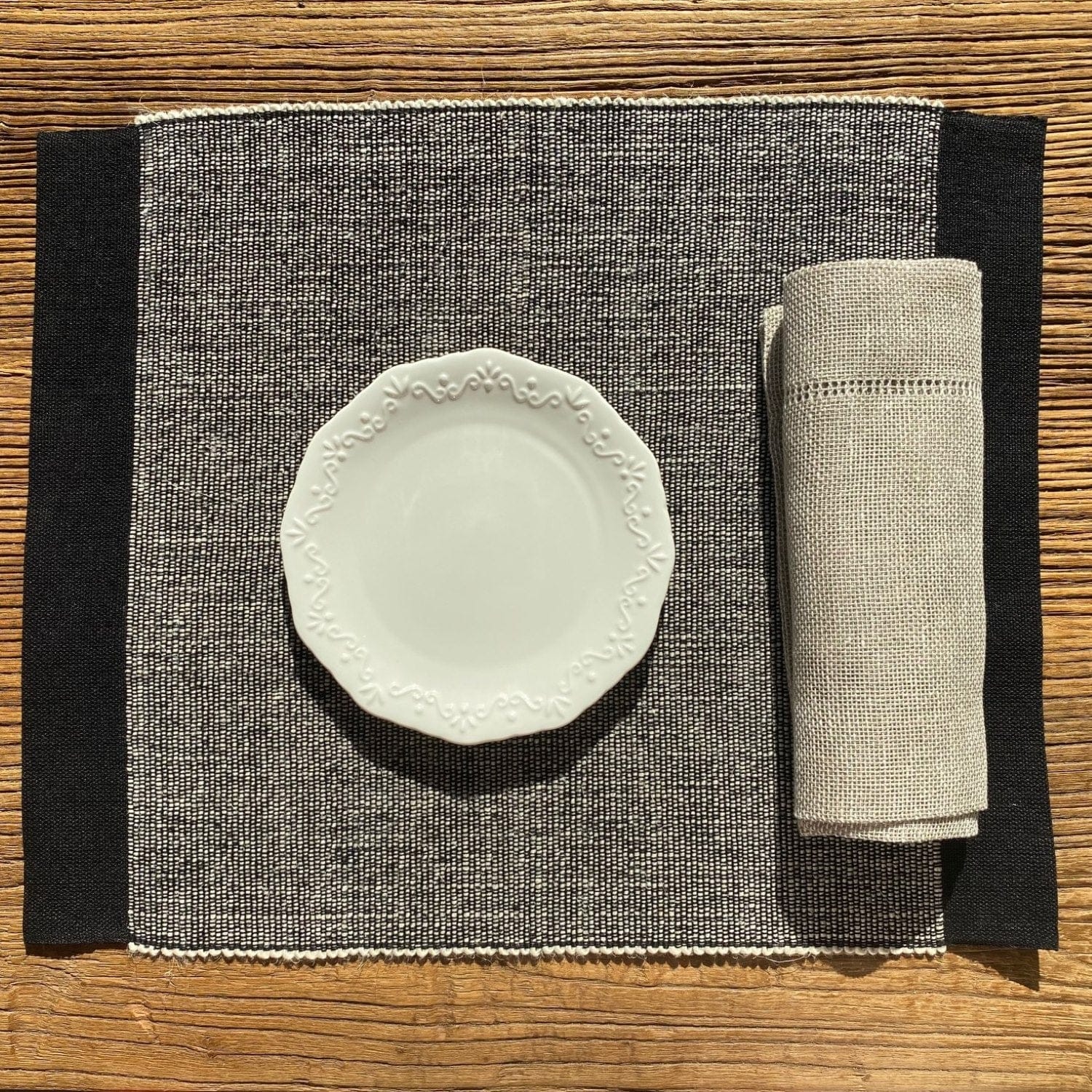 Leinen-Tischset Primit in Schwarz-Weiß 40x50 cm