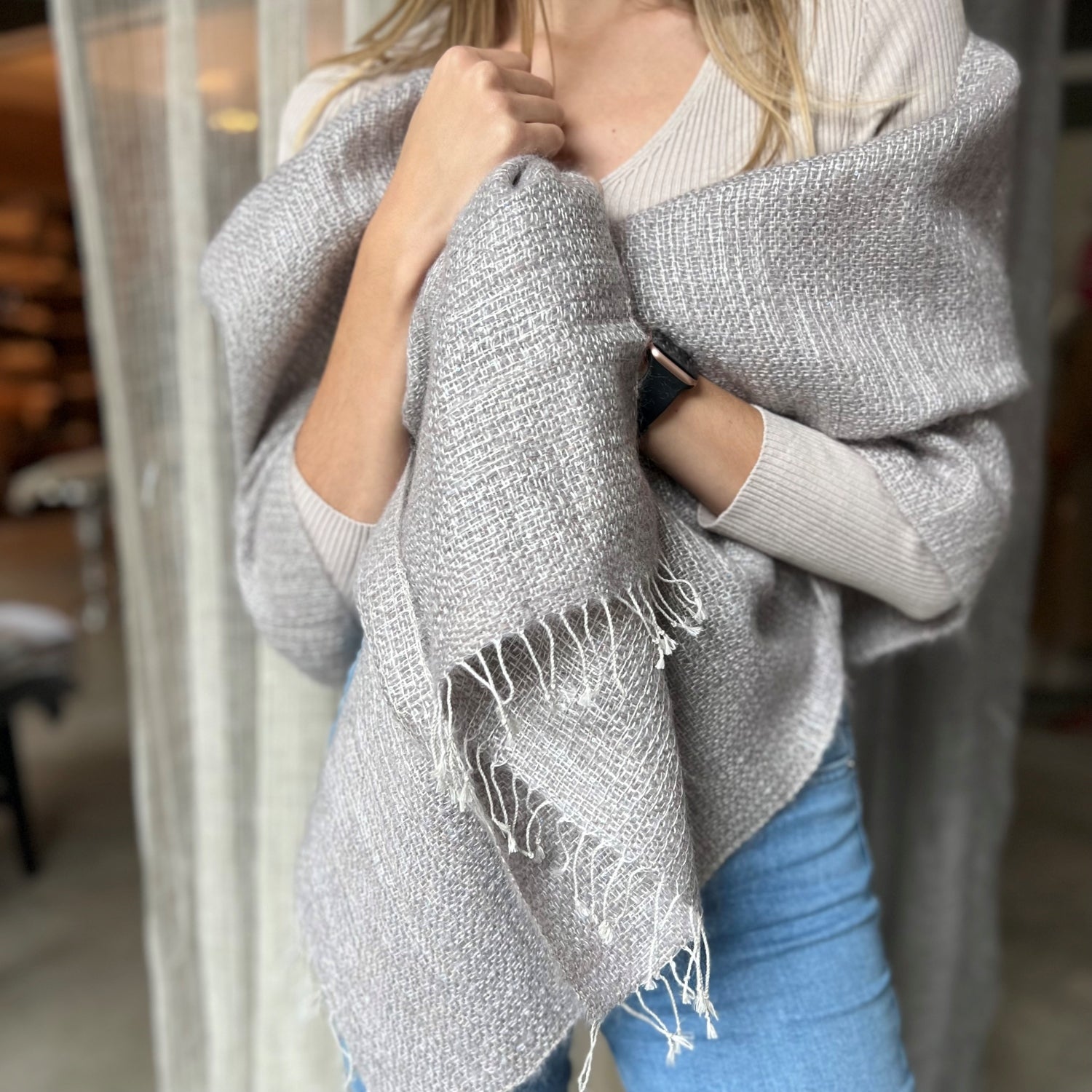 Linen mohair scarf Tinita in silver 50x200 cm by Studio Natural