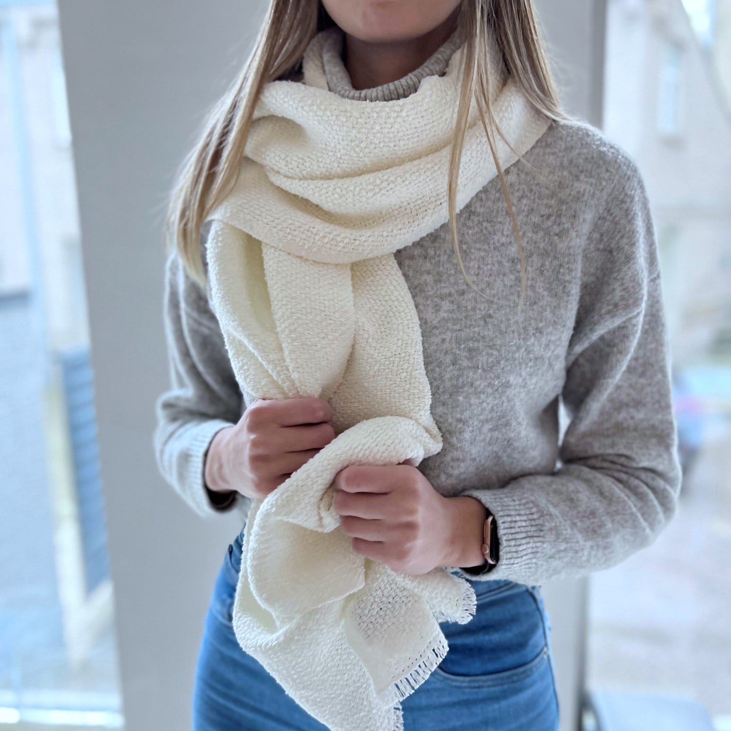 Linen boucle scarf Place in white 50x180 cm by Studio Natural
