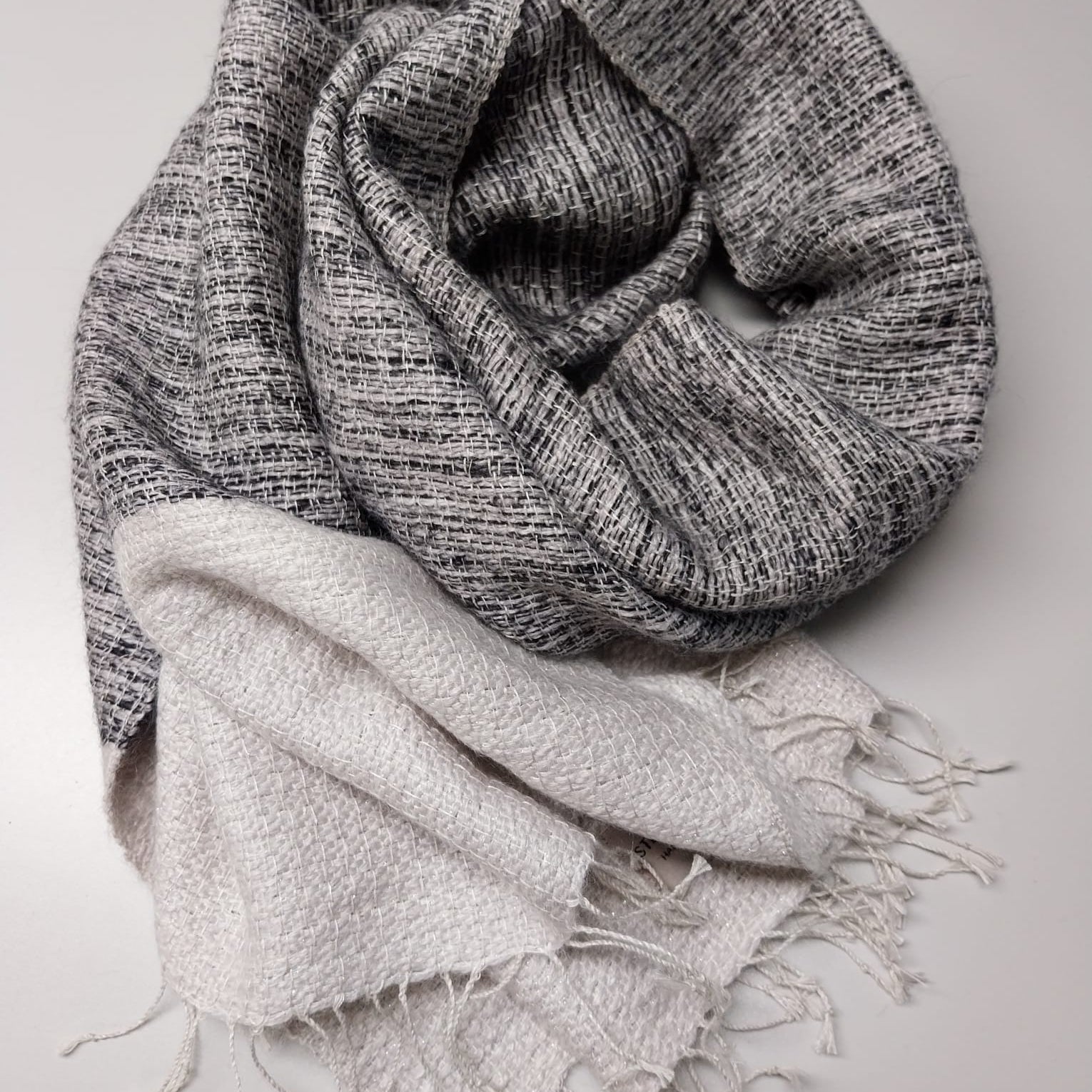 Linen mohair scarf Tinita White and black 50x200 cm by Studio Natural