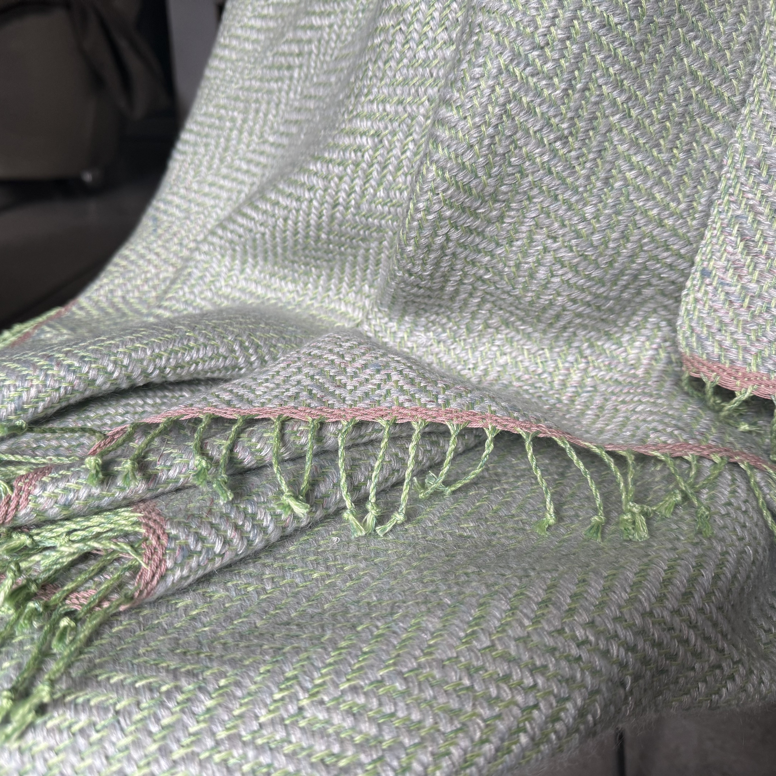Linen mohair throw in green and gray 140x185 cm by Studio Natural