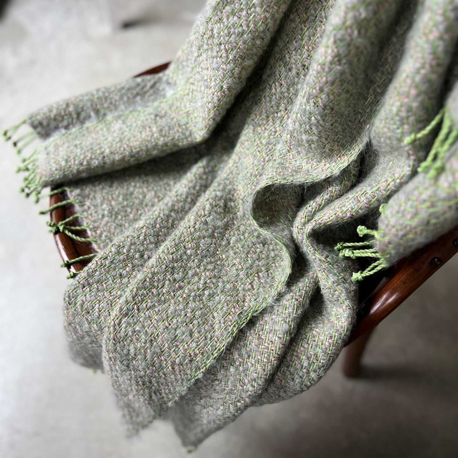 Linen mohair throw in green and gray 135x190 cm by Studio Natural
