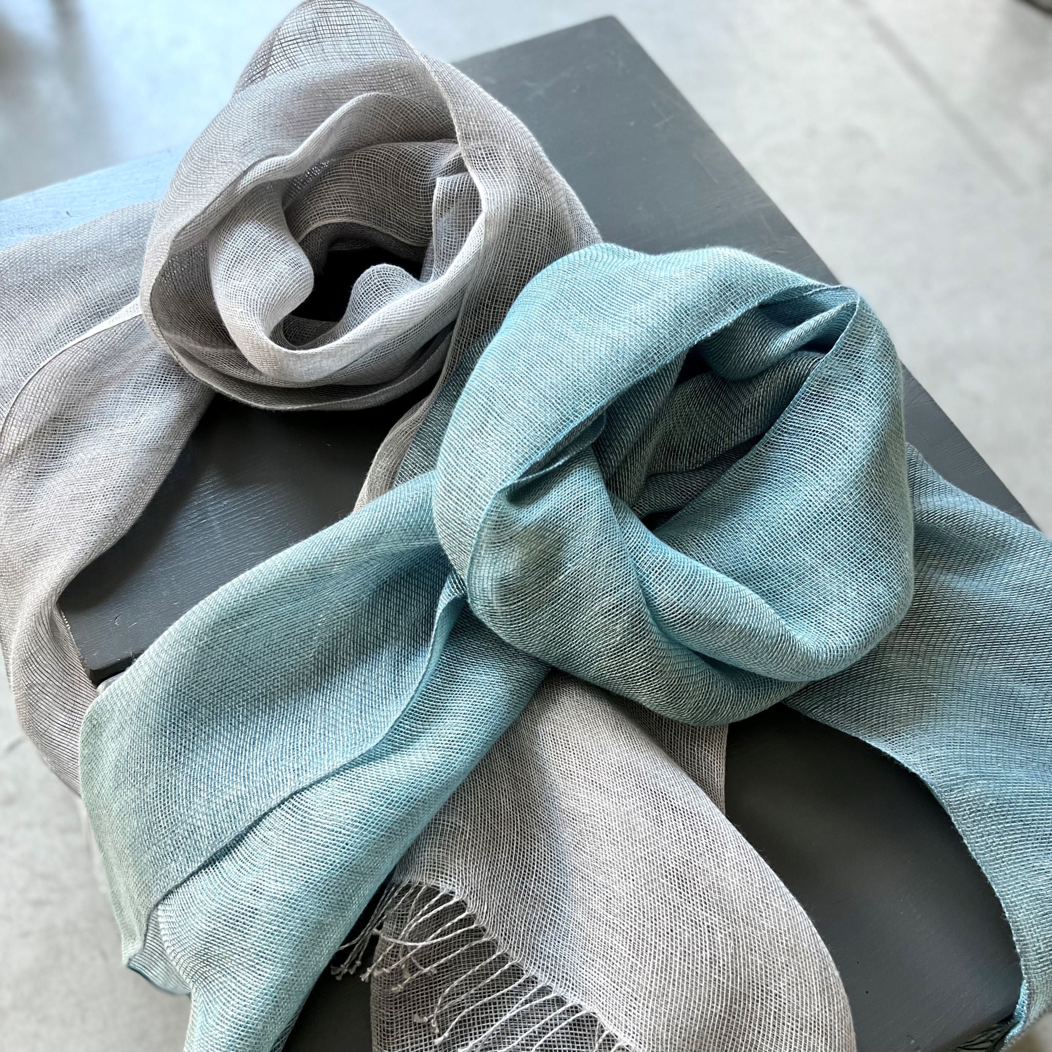 Double layered linen scarf in sky blue or gray 50x200cm by Studio Natural